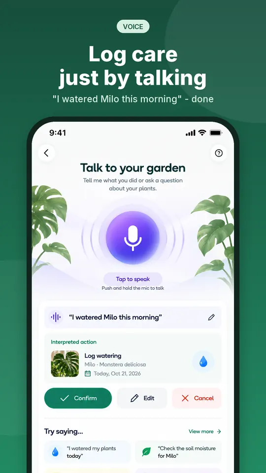 Plantiqo screenshot 5: Log care just by talking
